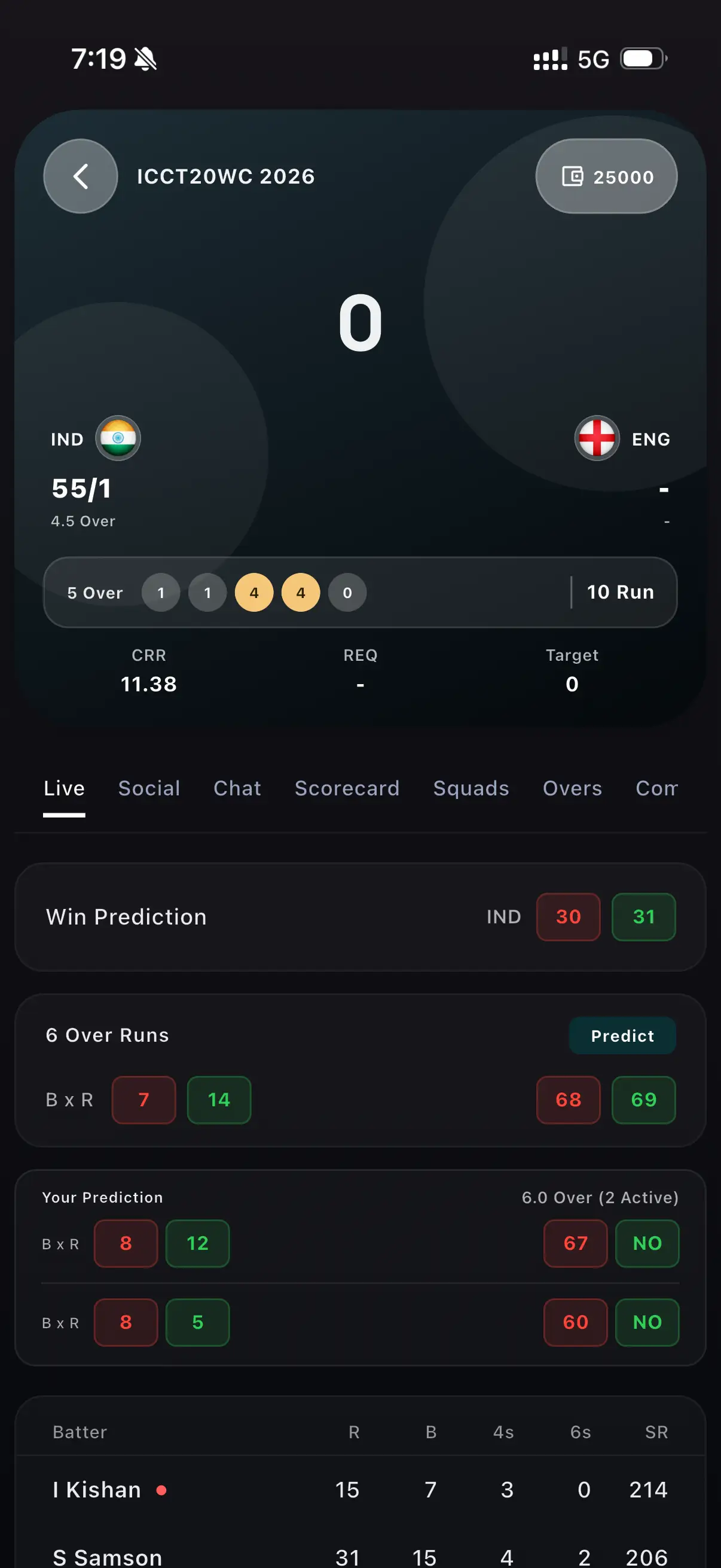 Crivo match details with score and prediction controls
